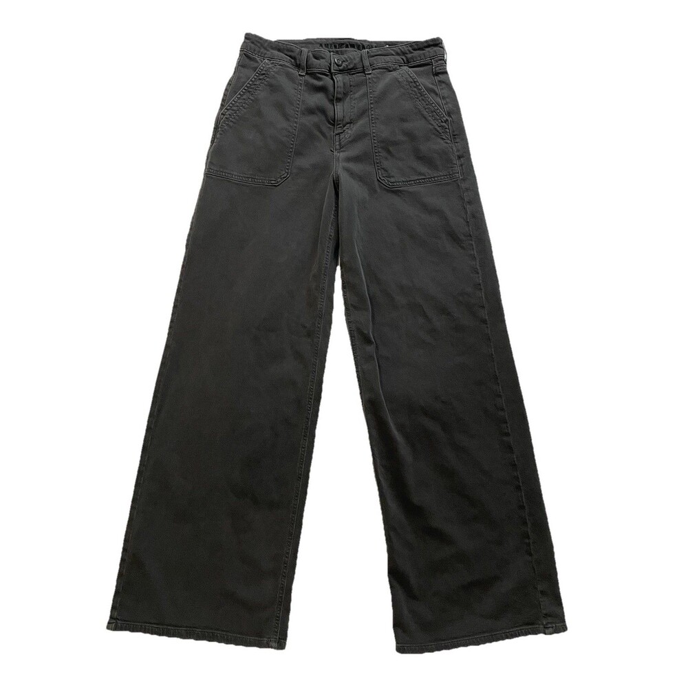 American Eagle High Rise Wide Leg Straight Pants Women’s 8 Gray Stretch Utility